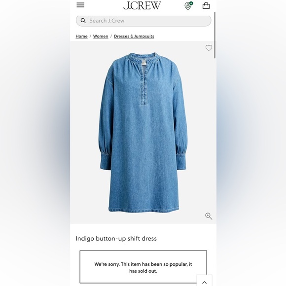 J Crew Indigo Button-Up Shift Dress, NEW - Picture 5 of 11